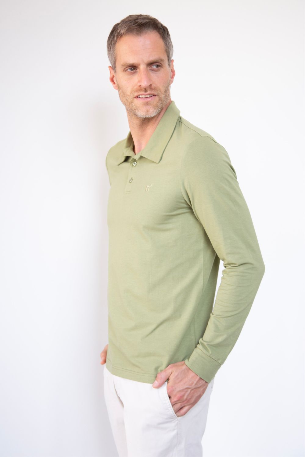 Polo anti-UV manches longues homme Vert Sauge Nuvées - KER SUN