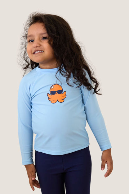 T-shirt de bain anti-UV pour enfant, léger et UPF 50+, avec motif pieuvre, idéal pour la plage.