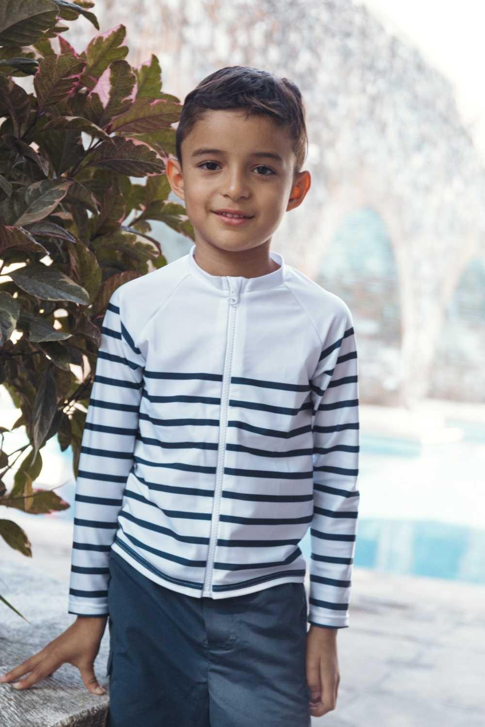 Kids Girl or Boy Long Sleeves UV Zip Swim Shirt UPF 50+ for sun protection  Rash Guard Nuvées Sailor – KER SUN